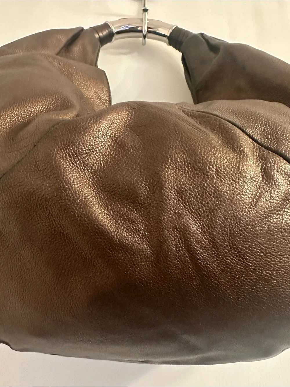 Bvlgari Chocolate Brown Leather Hobo Mombasa Silver Tone Handle Bag Bulgari Vtg
